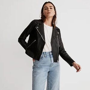 Madewell Washed Leather Motorcycle Jacket - Black